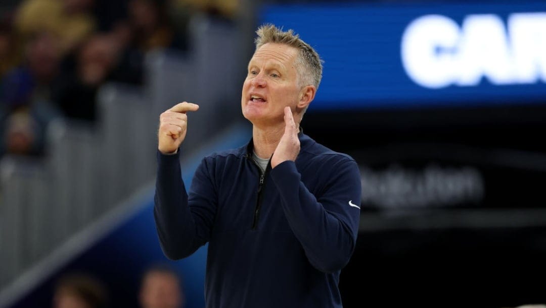 SAN FRANCISCO, CALIFORNIA - JANUARY 20: Golden State Warriors head coach Steve Kerr directs his team during their game against the Boston Celtics during the first half at Chase Center on January 20, 2025 in San Francisco, California. NOTE TO USER: User expressly acknowledges and agrees that, by downloading and/or using this photograph, user is consenting to the terms and conditions of the Getty Images License Agreement.