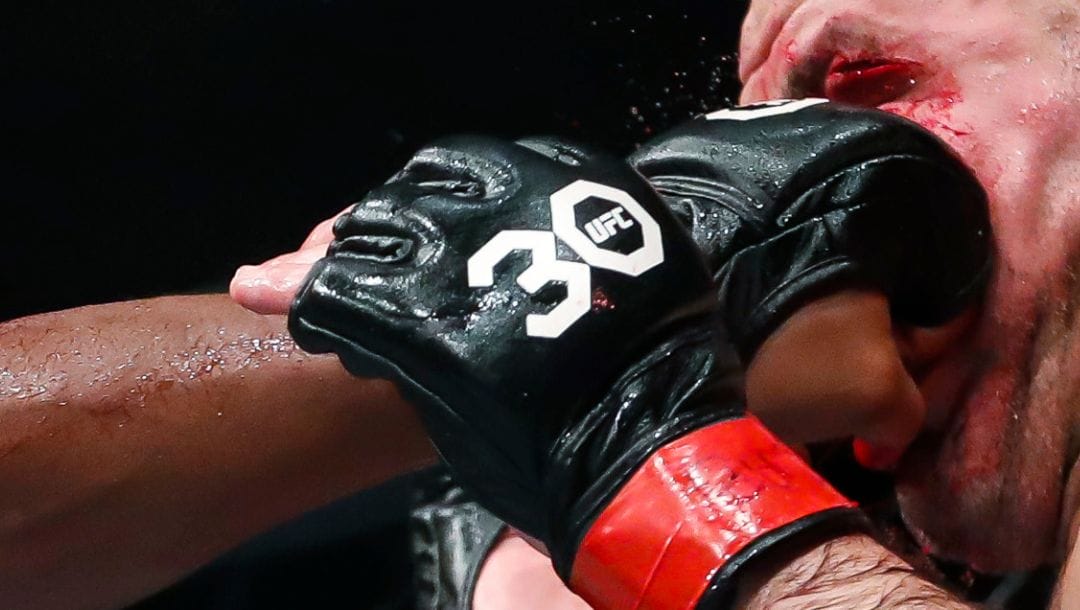 United States' Jamahal Hill, left, punches Brazil's Glover Teixeira during a light heavyweight title bout at the UFC 283.