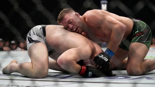 Dricus Du Plessis, right, fights Darren Till during a UFC 282 mixed martial arts middleweight bout Saturday, Dec. 10, 2022.