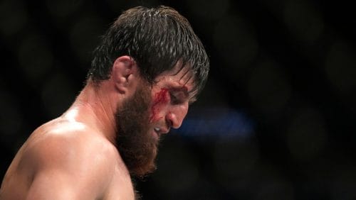 Magomed Ankalaev stands during a UFC 282 mixed martial arts light heavyweight title bout against Jan Blachowicz, Saturday.