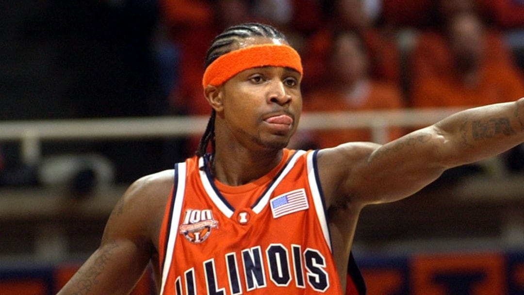 Illinois's Dee Brown directs his team Northwestern during the first half at the Assembly Hall in Champaign, Ill., on Wednesday, Feb. 23, 2005.