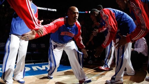 AUBURN HILLS, MI - MAY 30: Chauncey Billups #1 of the Detroit Pistons is introduced before taking on the Boston Celtics during Game Six of the Eastern Conference finals during the 2008 NBA Playoffs at the Palace of Auburn Hills on May 30, 2008 in Auburn Hills, Michigan.