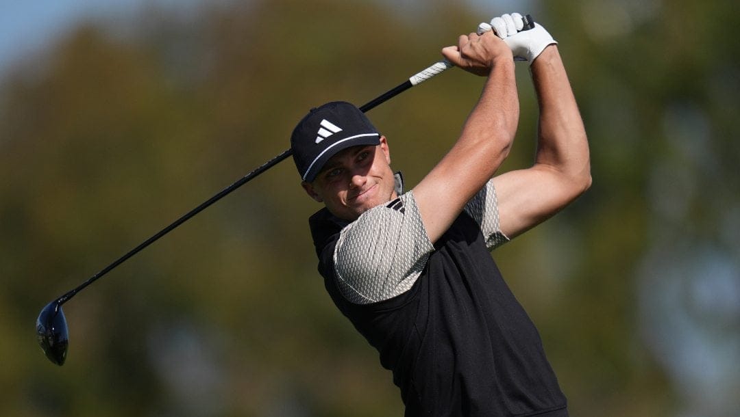 Ludvig Åberg, of Sweden, hits on the second tee of the South Course at Torrey Pines during the third round of the Genesis Invitational golf tournament Saturday, Feb. 15, 2025, in San Diego.