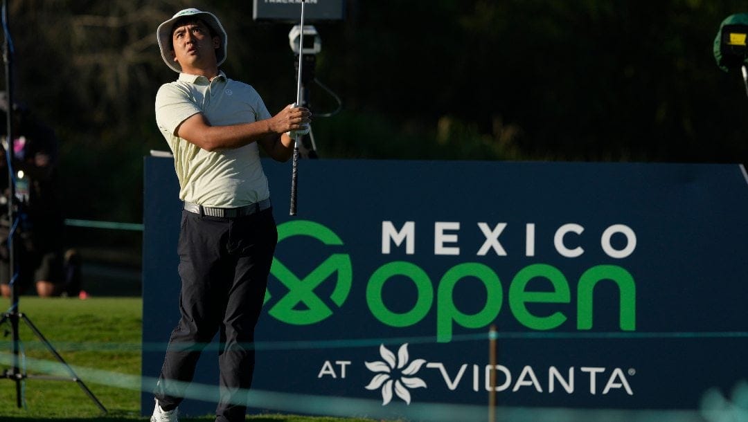 Peter Malnati, of the United States, watches his tee shot on the 11th hole during the first round of the Mexico Open golf tournament in Puerto Vallarta, Mexico, Thursday, Feb. 22, 2024.