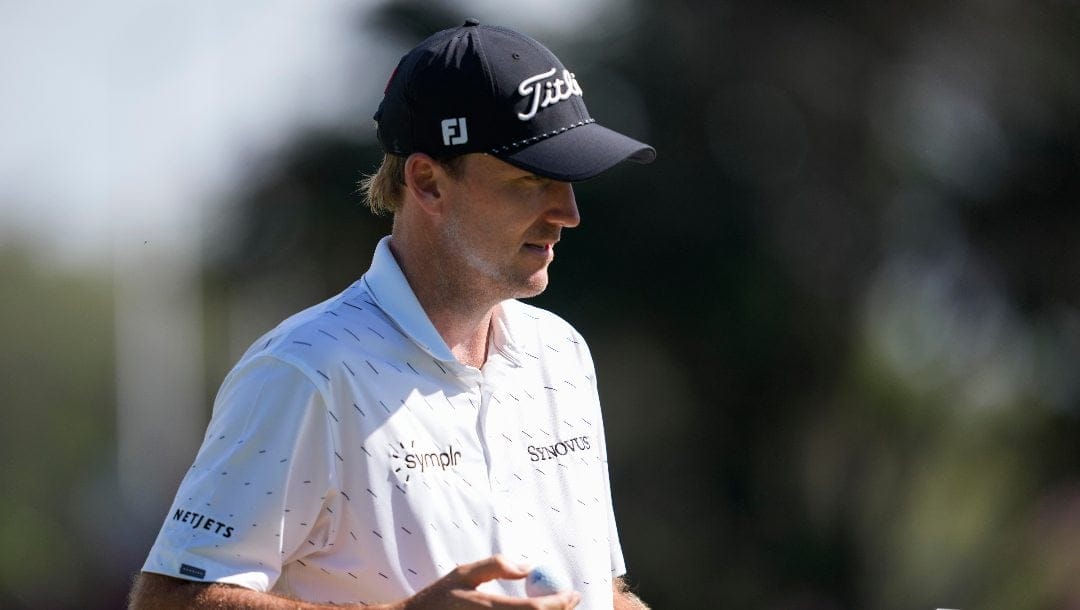 Russell Henley reacts after making a shot on the fifth green during the second round of the Sony Open golf event, Friday, Jan. 10, 2025, at Waialae Country Club in Honolulu.