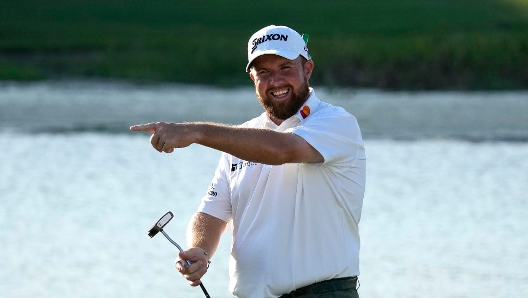 Shane Lowry, of Ireland, reacts after making a birdie putt on the 17th green during the second round of the Honda Classic golf tournament, Friday, Feb. 24, 2023, in Palm Beach Gardens, Fla.