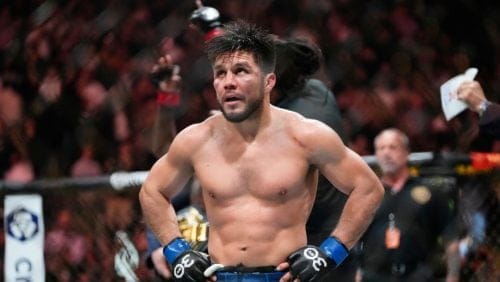 Henry Cejudo reacts after losing to Aljamain Sterling, of Jamaica, in a bantamweight title bout at the UFC 288 mixed martial arts.