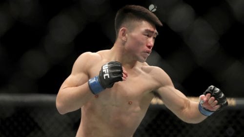 Song Yadong in action against Cody Stamann during their mixed martial arts bout at UFC Fight Night, Saturday, December 7, 2019.