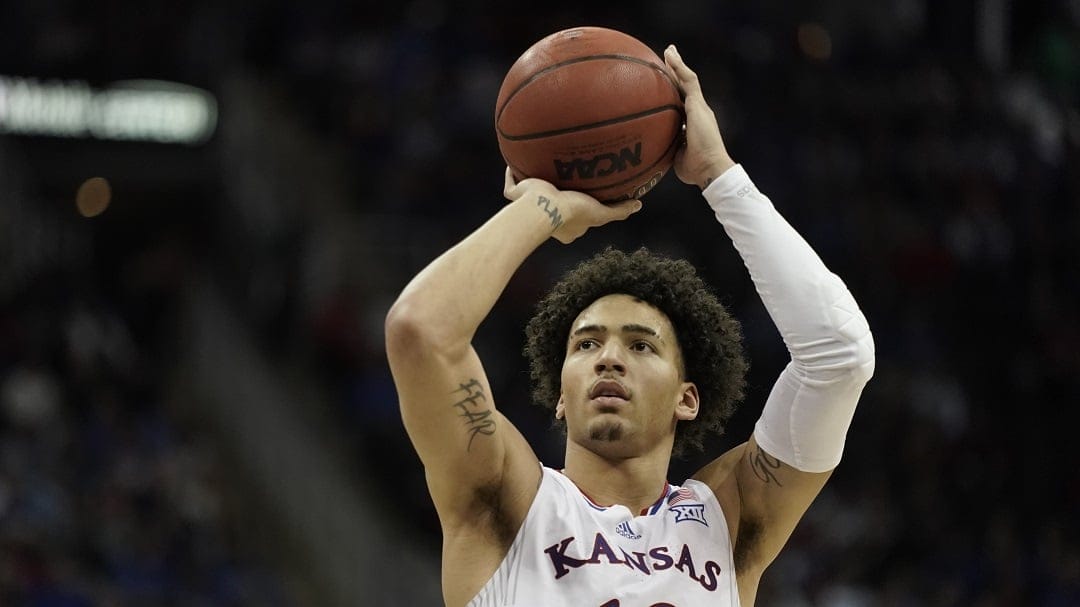 Kansas forward Jalen Wilson shoots during the second half of an NCAA college basketball championship game against Texas Tech in the Big 12 Conference tournament in Kansas City, Mo., Saturday, March 12, 2022. Kansas won 74-65.