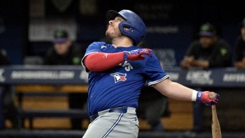 Toronto Blue Jays' Alejandro Kirk bats during a baseball game against the Tampa Bay Rays Saturday, Sept. 21, 2024, in St. Petersburg, Fla.