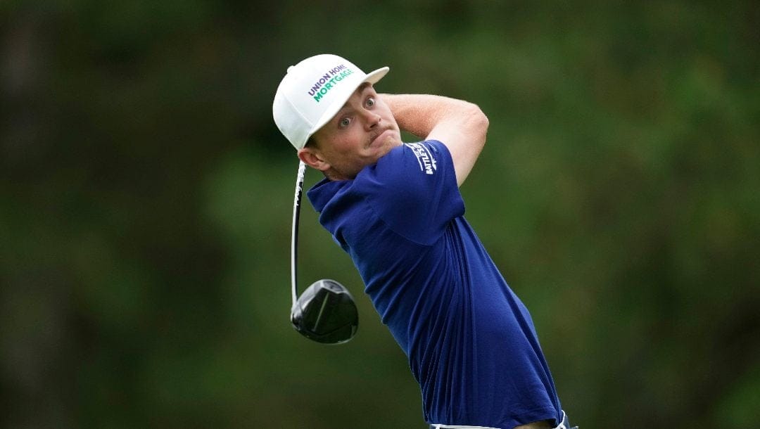 Luke Clanton hits off the fourth tee during the first round of the Rocket Mortgage Classic golf tournament at Detroit Country Club, Thursday, June 27, 2024, in Detroit.