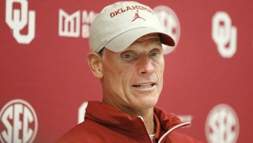 Oklahoma head football coach Brent Venables speaks to the media following an NCAA college football game against Mississippi, Saturday, Oct. 26, 2024, in Oxford, Miss.
