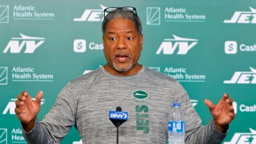 New York Jets defensive coordinator Steve Wilks answers questions from media at NFL minicamp football, Wednesday, June 11, 2025, in Florham Park,N.J.