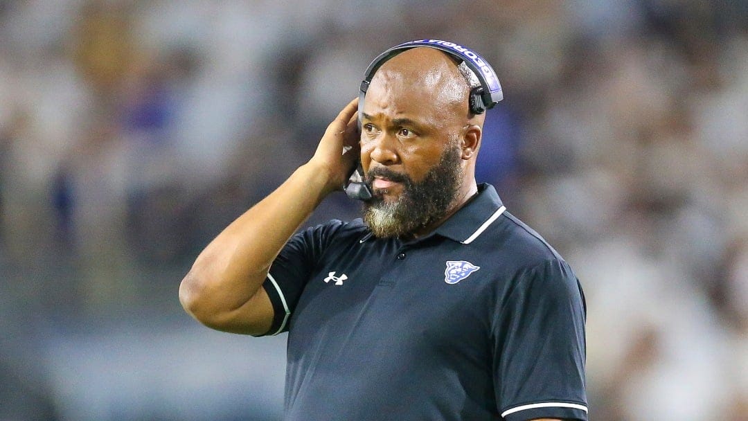 Georgia State head coach Dell McGee during the first half of an NCAA football game against Georgia Techon Saturday, Aug. 31, 2024 in Atlanta. (AP Photo/Stew Milne)