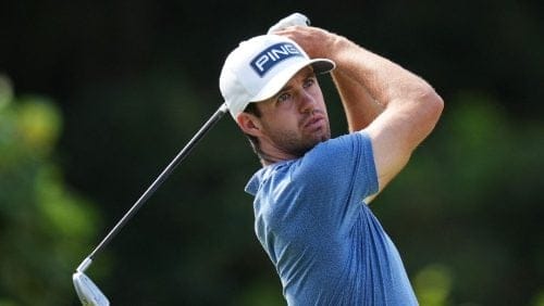 Alex Smalley, of the U.S., tees off on the second hole during the fourth round of the Baycurrent Classic golf tournament at the Yokohama Country Club in Yokohama, near Tokyo, Sunday, Oct. 12, 2025.